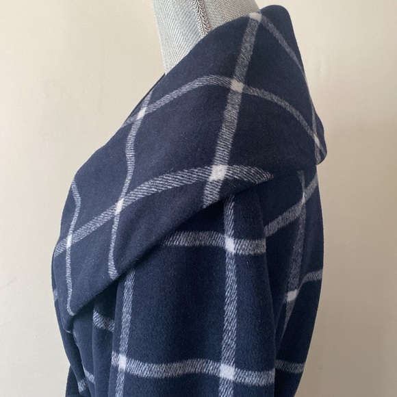 ANN TAYLOR 💙NAVY BLUE & WHITE🤍 WINDOWPANE PATTERN WOOL WRAP COAT SIZE L🌟NWT🌟 - Picture 11 of 17